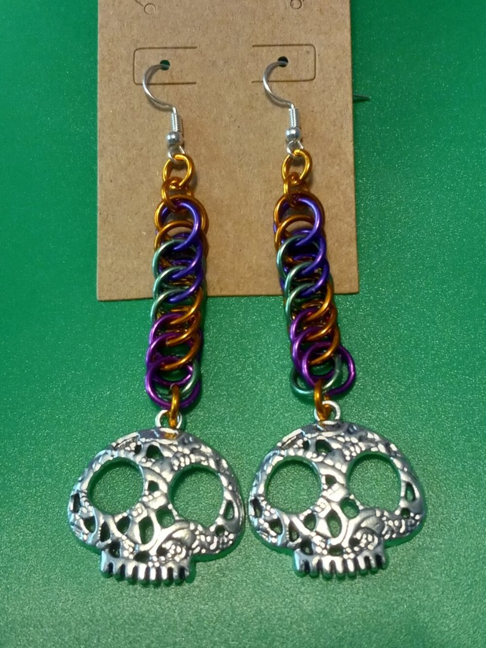 Colorful Skull Chain Mail Earrings